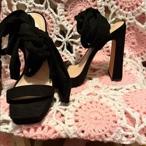 Black Tie-Wrap High Heel Sandals - Women